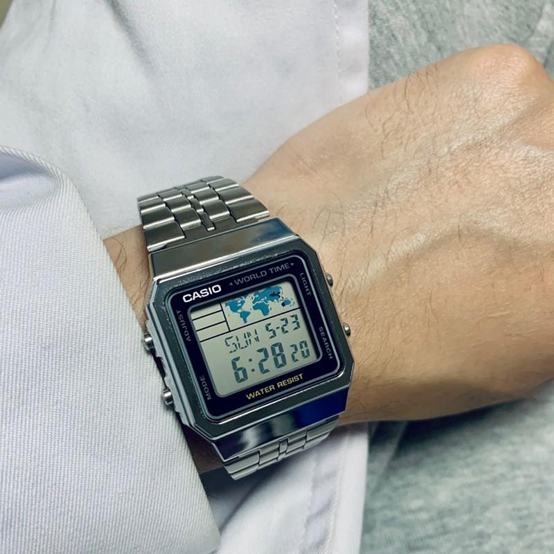 Casio Серия YOUTH - металлический маленький квадратный маленький квадратный ретро модный тренд простой водонепроницаемый спортивный кварцевый механизм стальной ремешок A500WA-1