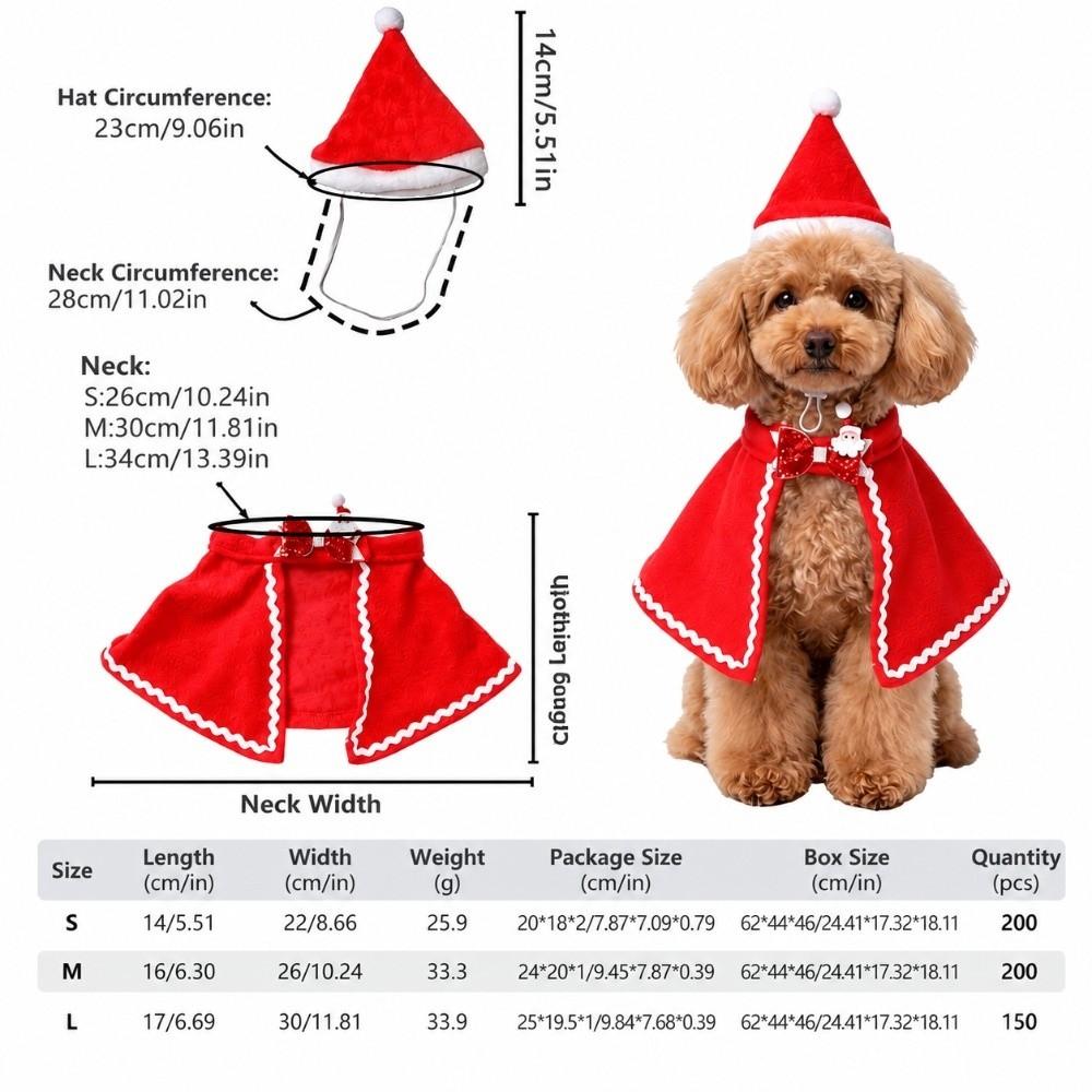 Soft Fabric Pet Christmas Costume Lace Trim Cat Xmas Clothes New Pet Cape And Hat Set Pet Cosplay