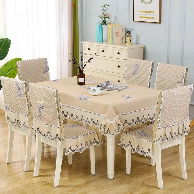 Легкий роскошный волнистый кружевной чехол на стул, утолщенная тканевая подушка для обеденного стола, европейский стиль, большой цветочный скатерть, чехол на стул