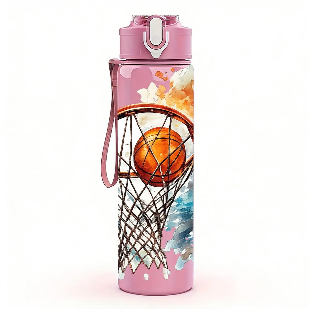 1PC Basketball Player Sport Theme Art 750ml Color Plastic Sports Water Bottle Leakproof Flip Straw Lid Suitable for Sports Office Home Use