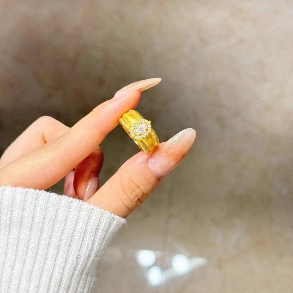 Unique Crystal Split Ring Vintage Adjustable Finger Rings Exquisite Round Crystal Ring Ladies