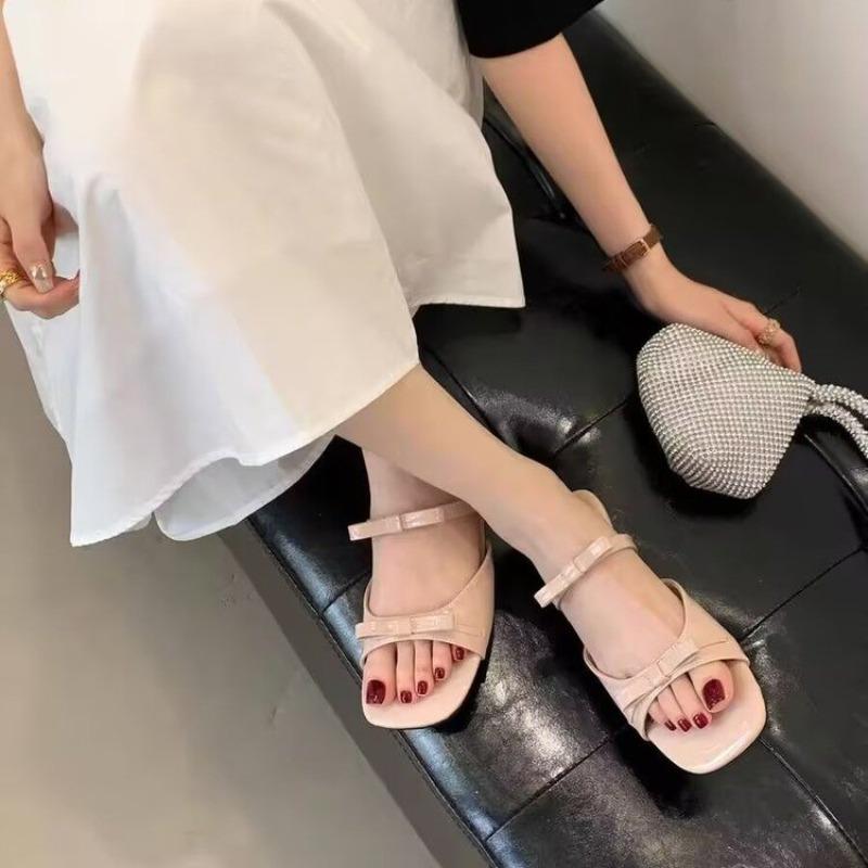Fashion Outside Bow Open Toe Cool Drag Children's Summer New French Versatile Slip Strap Soft Sole Non-slip Flat Sandals