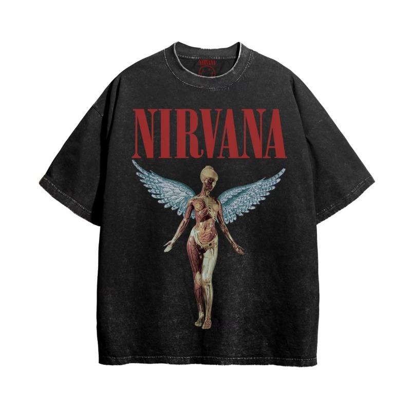 Винтажная футболка с графикой ангела Nirvana, Ретро хлопковая футболка оверсайз с изображением рок-группы, Топы в стиле стритвир