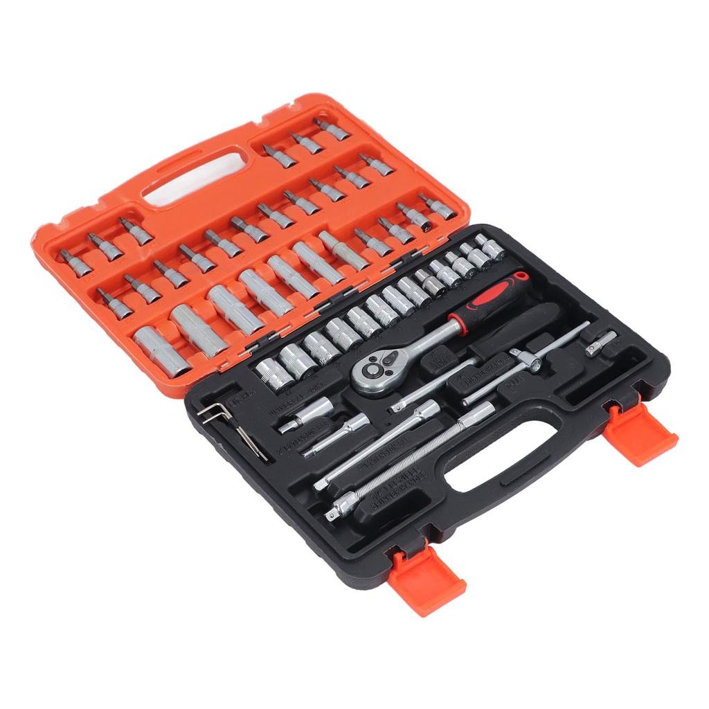 53 Pieces 1 4 Inch Drive Socket Set with Ratchet Wrench Extension Bars Combination Tool for Home and Auto Repair