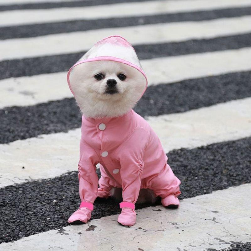 Full-coverage Dog Raincoat Transparent Hood with Rain Shoes Four-legged Rain Coat Waterproof One-piece Jumpsuit Pet Rain Jacket