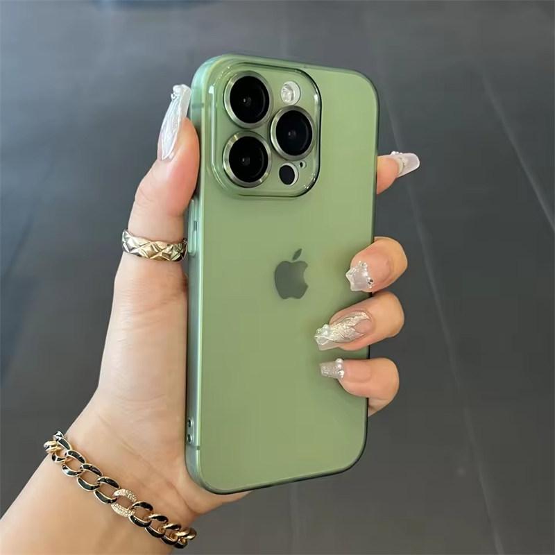 Роскошный матовый ультратонкий мягкий чехол TPU для iPhone 15 14 13 12 11 Pro Max прозрачный металлический защитный чехол для камеры