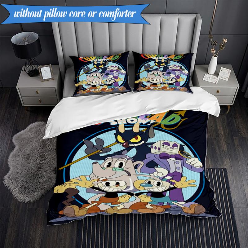 Adventure In The Cup-head 3pcs K-pop music group Bedding set,Ideal for Bedroom, Dormitory,Including Duvet Cover And 2pcs Pillowcases,Fan gifts
