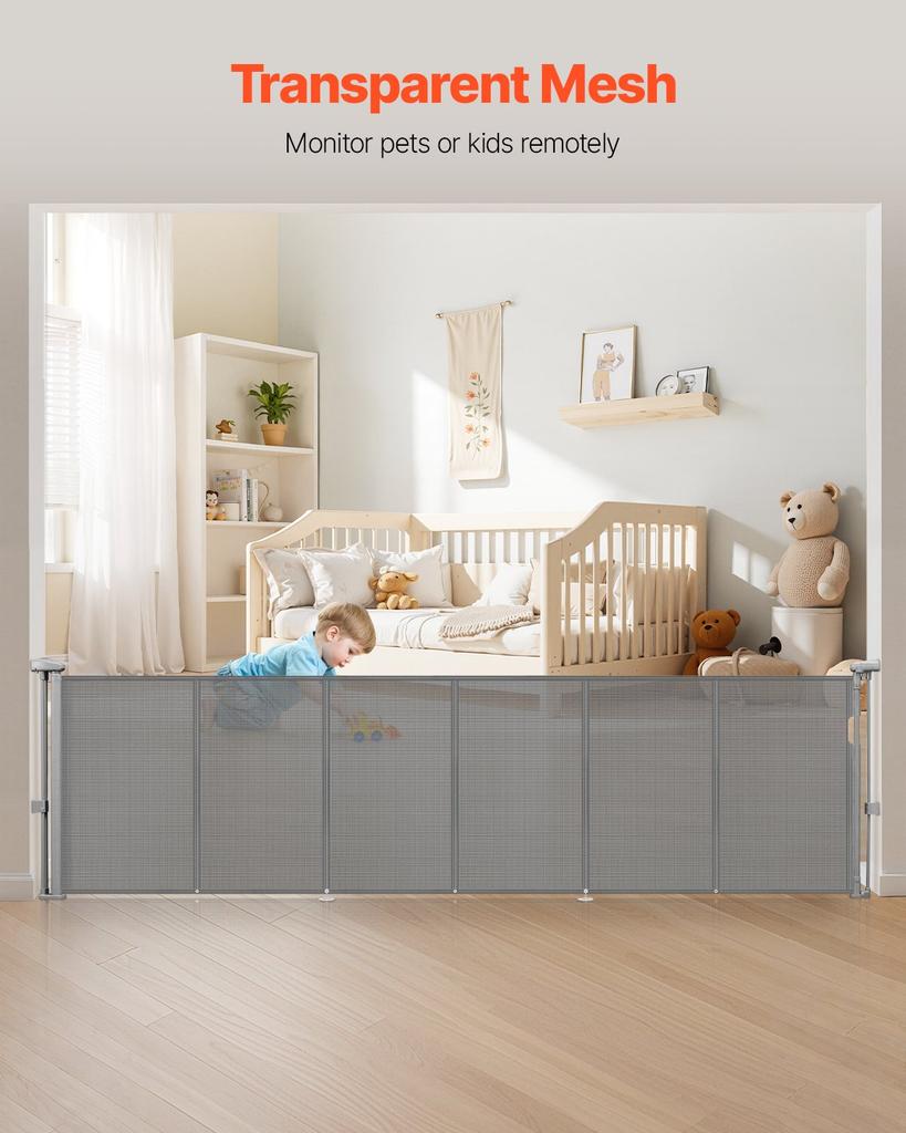 VEVOR Retractable Baby Gate, 870 mm Tall, Extends up to 2800 mm Wide, Retractable Gate for Kids or Pets, Mesh Material