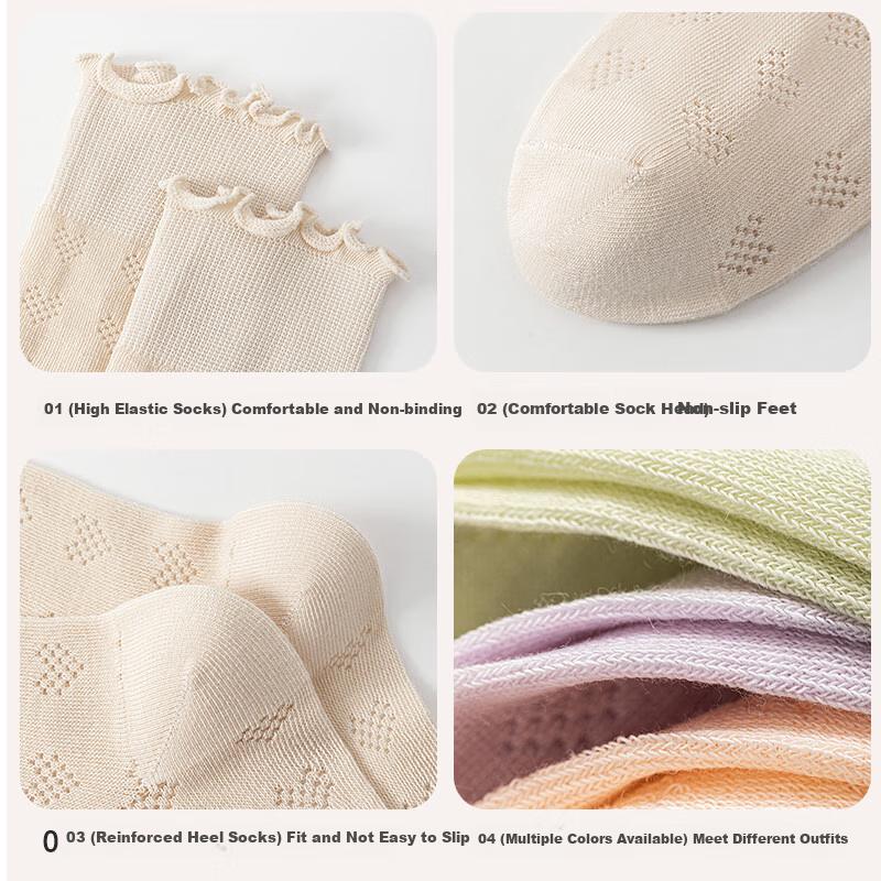 MiiOW 5 Pairs of Ruffled Slouch Socks for Women, Summer Mesh Mid-Calf Socks, Ballet Style to Match Leather Shoes, Ladies' Silk Stockings