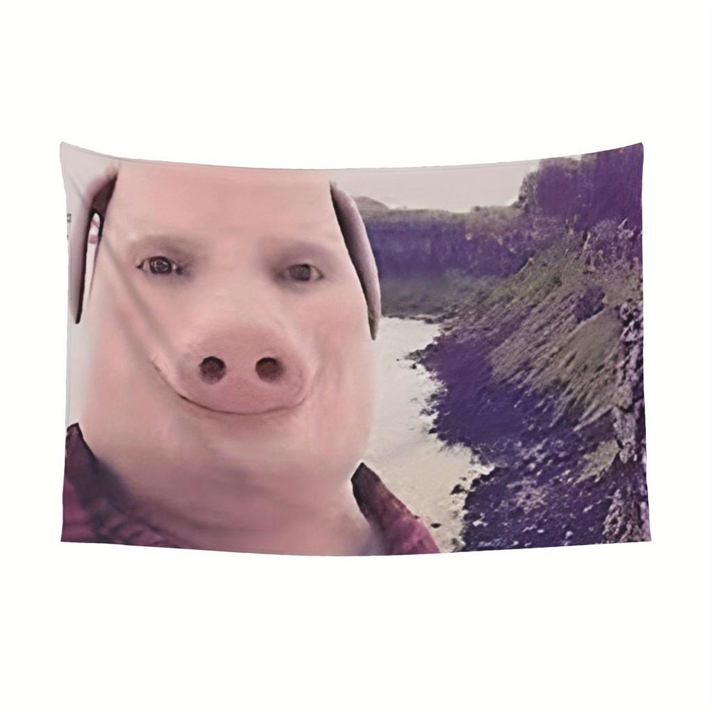 1pc John Pork Art Tapestry Whimsical Pig Face Wall Hanging for Home Decor Birthday Party Backdrop Gift