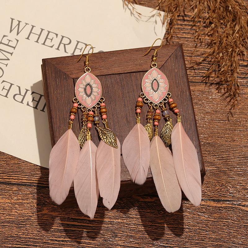 High-Value Feather Earrings Bohemian Long Tassel Photo Women'S Ear Hooks Personalized Earrings