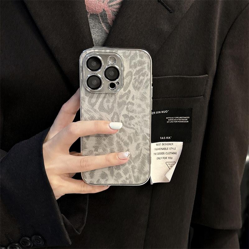 Роскошный кожаный чехол с леопардовым принтом и покрытием для iPhone 16 Pro Max 15 14 Plus 13 12 Pro 11, защитный чехол от падения с защитной пленкой для объектива