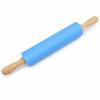 Rolling Pin with Blue Smooth Cylinder and Wooden Handles, 38 cm Dough Roller for Pizza, Cookies, Pastry and Dumplings