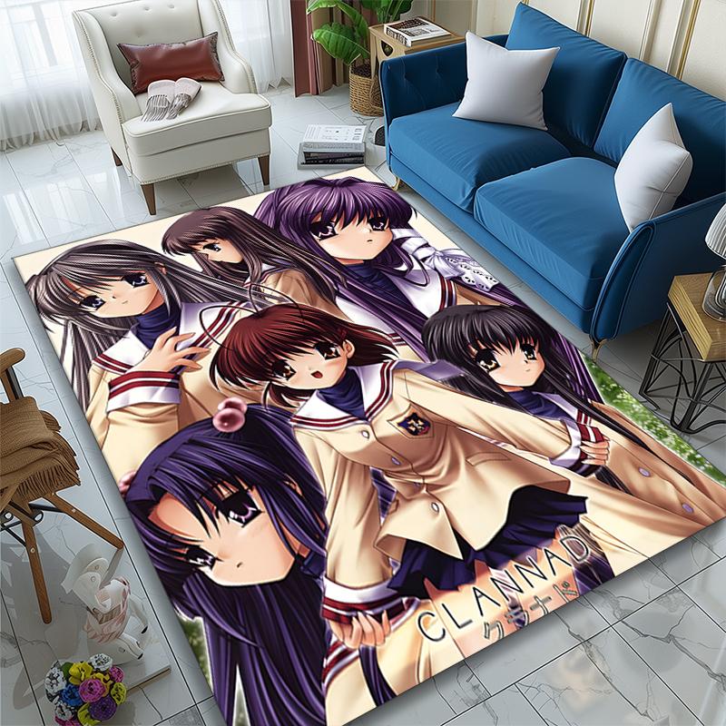 Clannad Anime Girls Crew Print Area Rug, Multi-functional Office Chair Sofa Carpet, Easy Clean Carpet for Home and Living Spaces