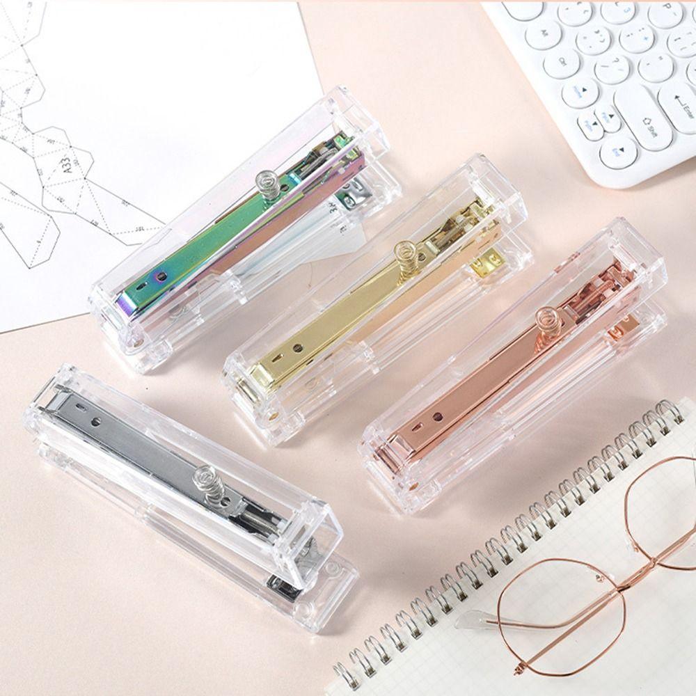 Manual Paper Stapler Rose Gold Book Binding Machines Transparent Stapler  School Office Supplies
