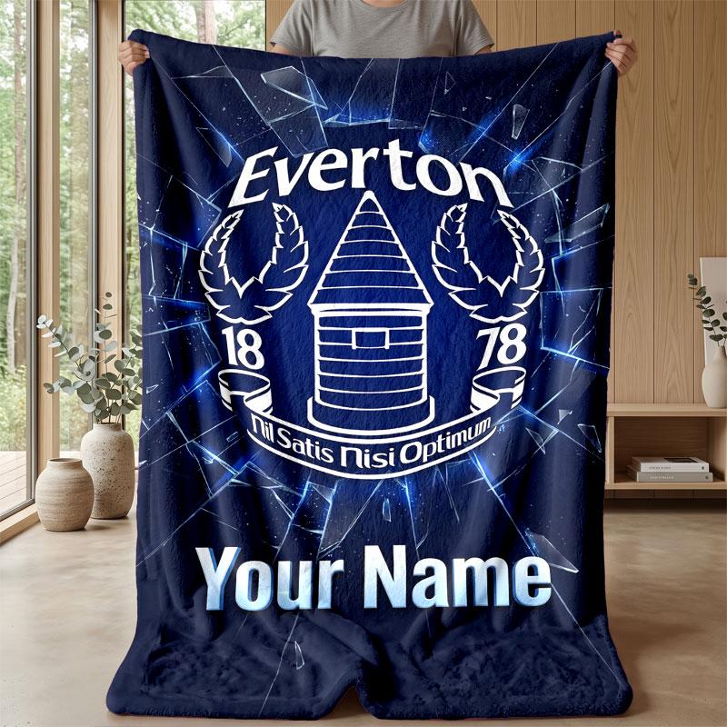 Фланелевое одеяло Everton FC с индивидуальным текстом и логотипом клуба, персонализированный флисовый плед, специальный подарок для дивана, спальни, дома