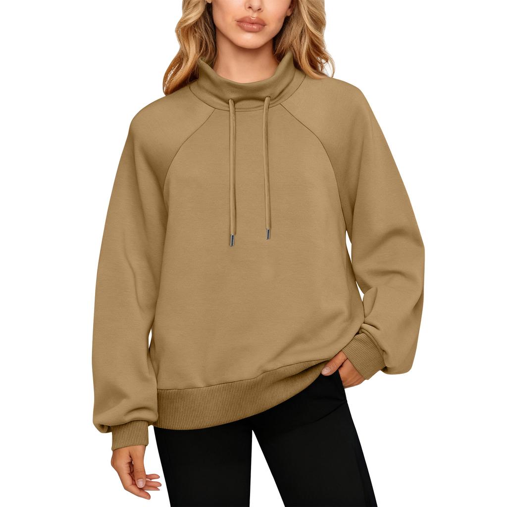 Women's Stand Collar Sweatshirt Oversized Turtleneck Drawstring Pullover Long Sleeve Top