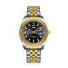 Gohuos 58832 Men's Silver Gold Stainless Steel Quartz Wristwatch Black Dial Week Date Display Waterproof Business Dress Watches