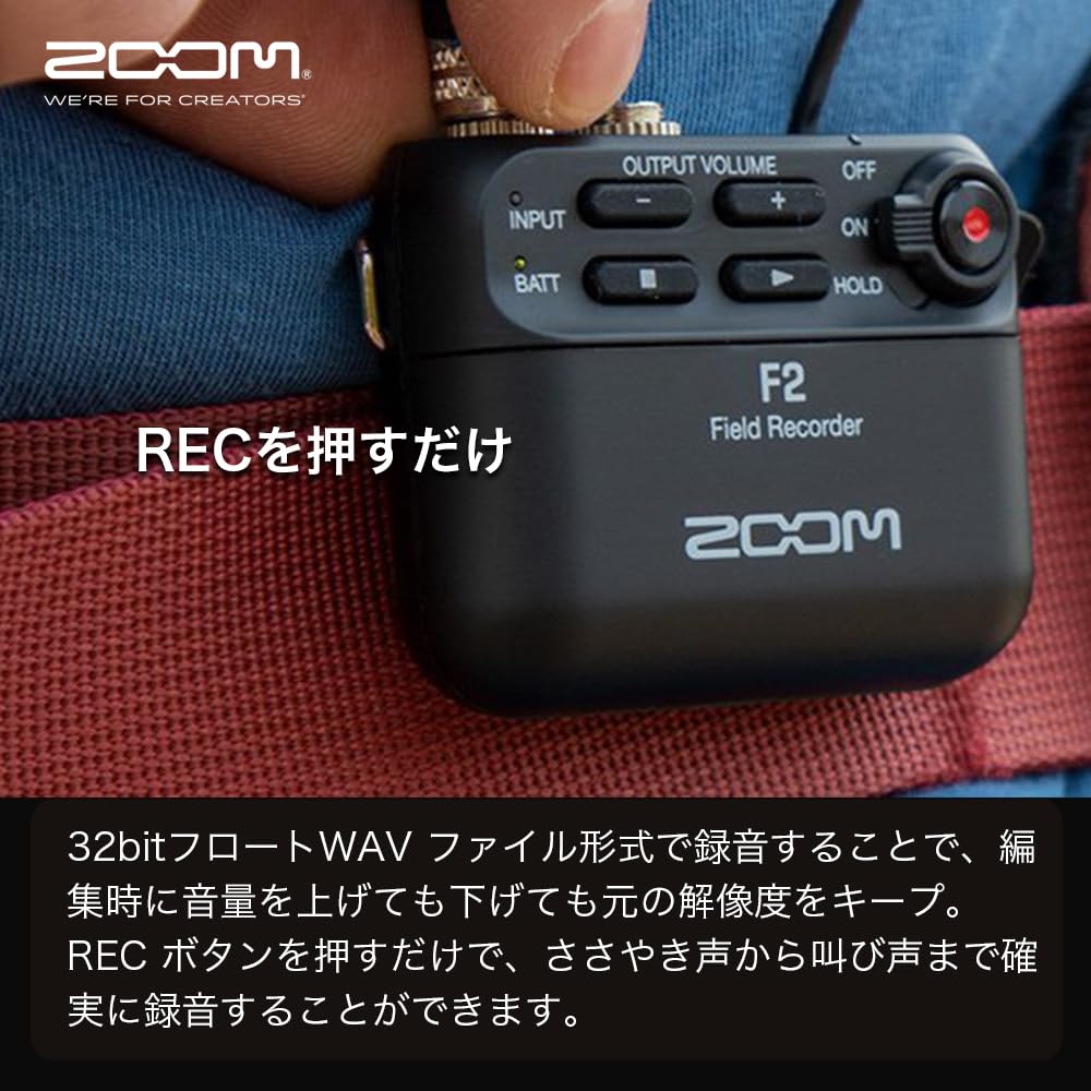 ZOOM Recorder with Lavalier Float Professional Sound Quality Setup Ideal for YouTube Vlog Black Ultra-Compact Microphone, F2/B, 32-bit Recording, (No