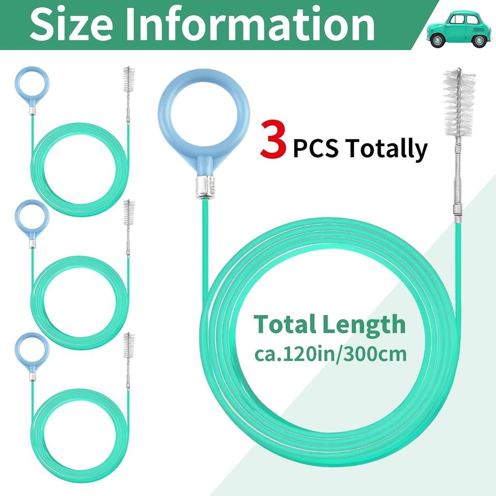 3 pcs Auto Sunroof Drain Cleaning Tool, 120 Inch Long Flexible Tube Cleaning Brush, Drain Brush Pipe Cleaners for Car Sunroof Windshield Wiper Drain