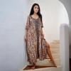 2024 Leopard Kaftan Plus SizeSexy Cold Shoulder Side Split Maxi Dress Summer Clothes Women Beach Wear Swim Suit Cover Up