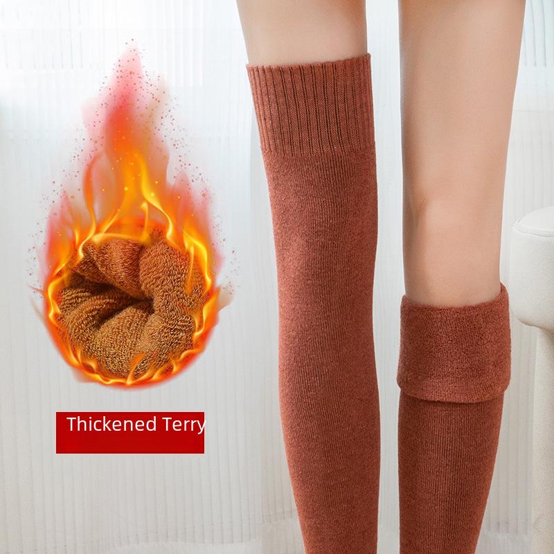 Женские толстые махровые носки выше колена, теплые зимние носки и леггинсы
