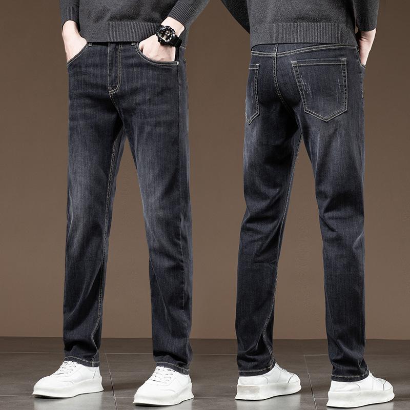 Джинсы Slim Fit Straight Leg, мужские летние тонкие повседневные длинные брюки из денима, модные молодежные универсальные классические синие брюки