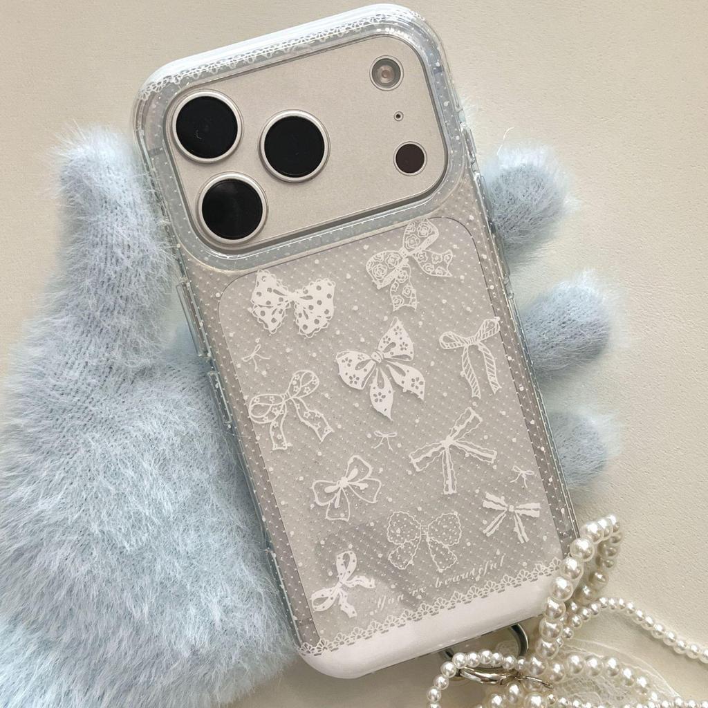 Защитный чехол с кружевным бантом для iPhone 17 Pro Max и 16, Совместимый с цепочкой, Совместимый с 15 Pro Max