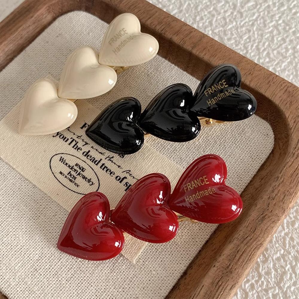 Wine Red Hair Clip Peach Heart Girls Hairpins Fashion Duckbill Clip for Women Girls