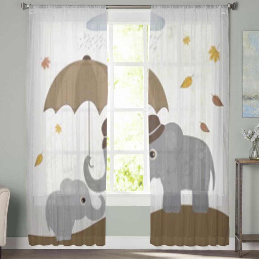 Милые слоны с зонтиком, прозрачные шторы для спальни, гостиной, тюлевые шторы для кухни, оконные вуали, шторы