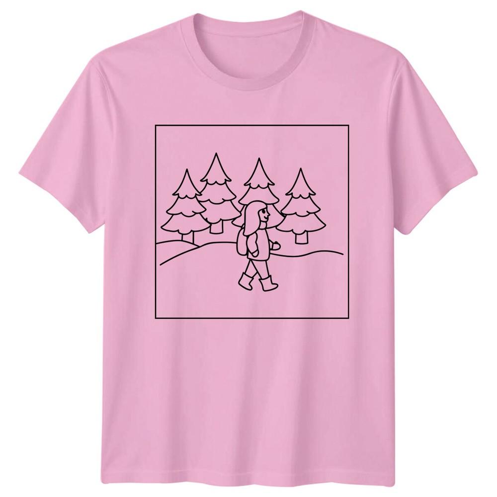 Unisex Walking Forest Winter Scene Unisexs TShirt Ladies Graphic Tee Unisex