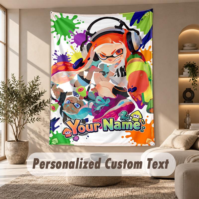 Splatoon Tapestry, Personalized Custom Text, Wall Hanging Tapestry For Living Room Home Wall Decor