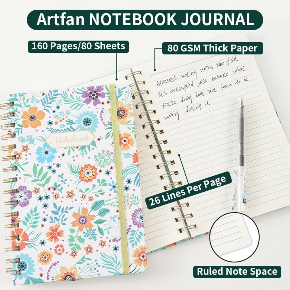 5.7 X 8.5inch Spiral Notebook 160 Pages Artfan Notebook Journal Office School Supplies