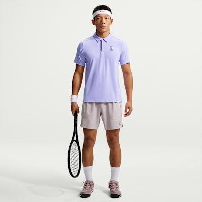 Men's Nike Court Advantage Tennis Tops Men's Purple Pulse/Grid Iron Polo Collar Moderate