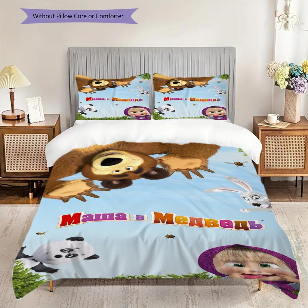 Russian comedy animation Masha and the Bear Comfortable Duvet Cover and Pillowcases (1 duvet cover + 2 pillowcases, duvet insert not included) T1