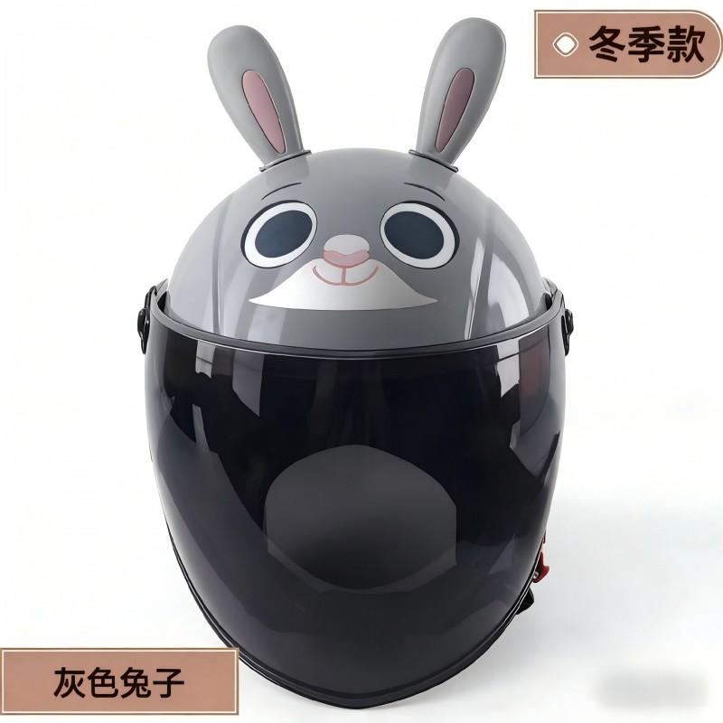 Kids Electric Scooter Helmet With Warm Fleece Neck Warmer Bear Ears Cartoon Design Boys Girls All Season Use