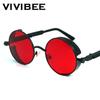 Fashion Retro Round Gothic Steampunk Sunglasses - Vintage Steampunk Red Sunglasses