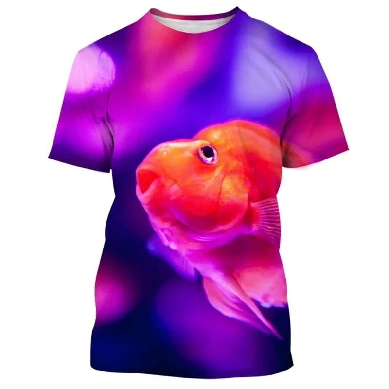 Модная новая мужская футболка с принтом «Золотая рыбка» с уличными элементами, с круглым вырезом, с короткими рукавами, модный топ больших размеров