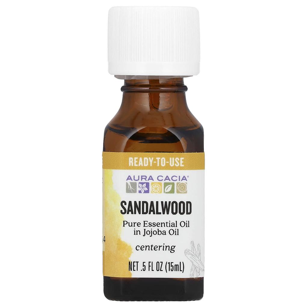 Aura Cacia Pure Essential Oils Jojoba Oil, Sandalwood, 0.5 Fl Oz (15 Ml)