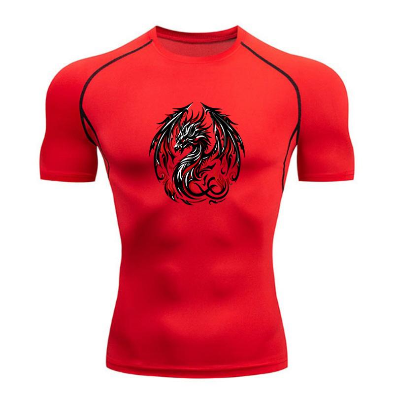 Men's Compression Workout T-Shirt, Gothic Red Black Tribal D