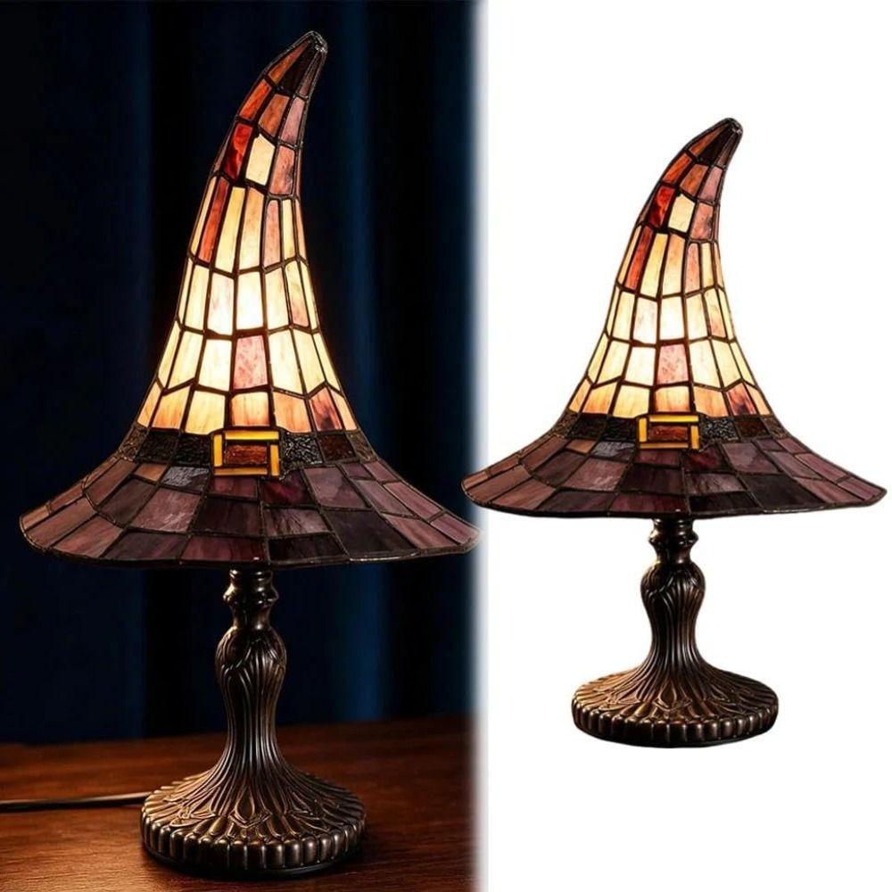 USB Powered Gothic Night Light Stained Glass Style Halloween Accent Lamp Bedroom & Bookshelf