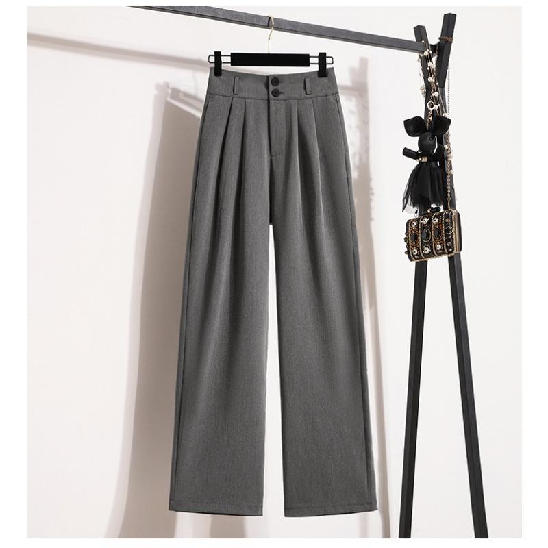 Dimanaf Plus Size Spring Pants Women Elastic Grey Loose High Waist Vintage Buttons Solid Loose Casual Basic Trousers Pants Wide Leg Pants 5XL