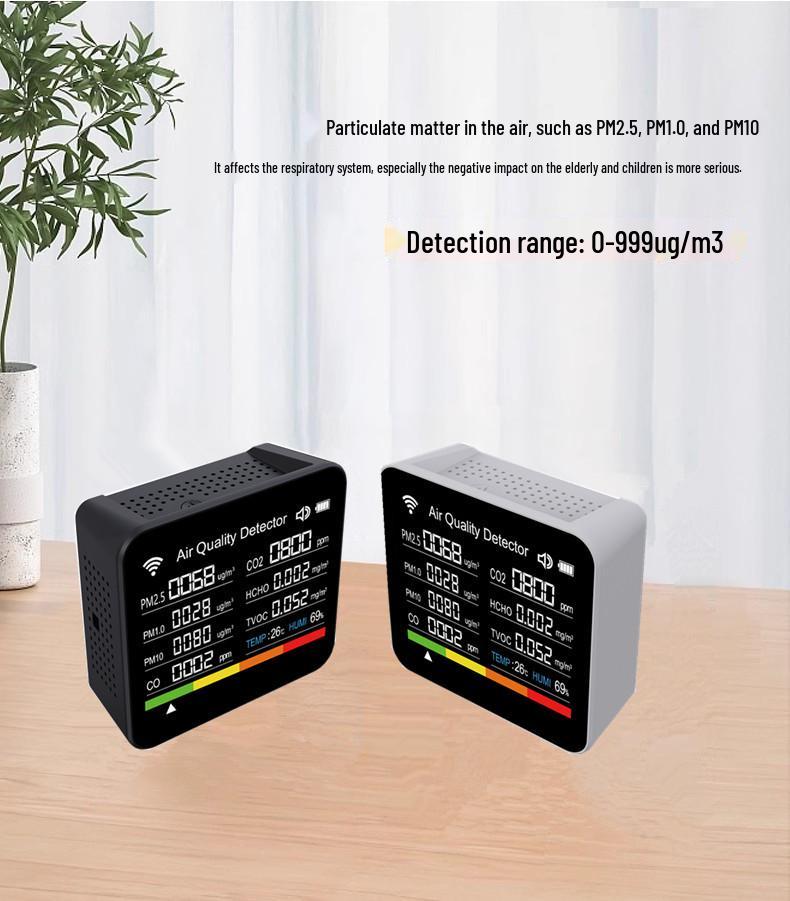 2Co10 14-in-1 Smart Air Detector with App & WiFi - Monitors CO2, CO, PM2.5, Formaldehyde, TVOC