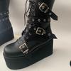 Autumn Women Boots Buckle Female Round Toe Wedges Platform Boots Punk Goth Ladies Fashion Street Shoes Combat Boots Plus Size 43