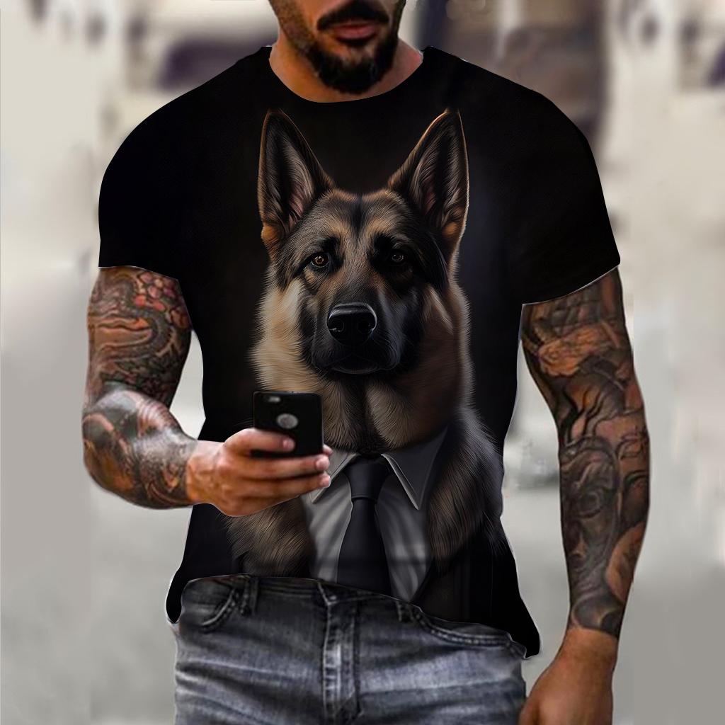 Мужская футболка с костюмом, летняя футболка с короткими рукавами и изображением животных, одежда большого размера с 3D принтом для собак, уличная повседневная футболка для мужчин, одежда