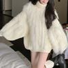 Korean Fashion Turtleneck Sweater Women's White Fluffy Long Sleeve Loose Pullover Autumn Winter Oversized Sweater Women Tops