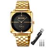 SKMEI Square Simple and Stylish Stainless Waterproof Analog Watch for Business and Casual Luxury Gold and Black Men's Watch, Steel, Wear, Gift,