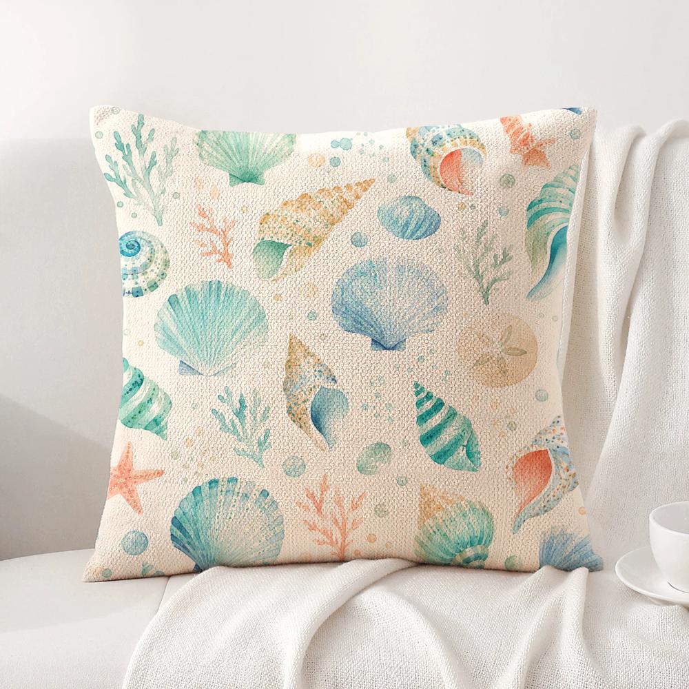 Cute Conch Print Cushion Cover Linen Organic Fabric DoubleSided Printing Sofa Breathable Home Decor Gift Pillow Case