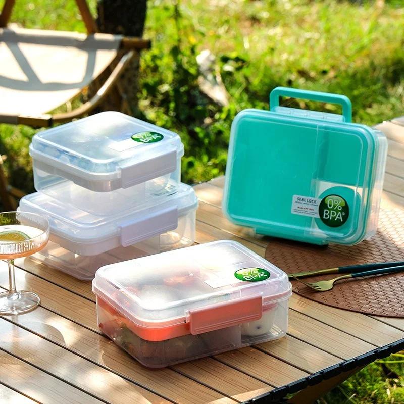 Портативный дизайн ручки Двойной слой Ланч-бокс Отделение Bento Boxes Ученические Bento Контейнеры для малышей Уличный салат Коробка для пикника