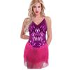 Women Sleeveless Sparkling Sequins Fringe Ballroom Samba Tango Latin Dance Dress Stage Performance Costumes